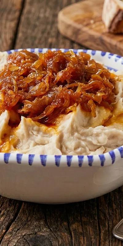 Fasole bătută cu ceapă caramelizată, cremoasă și aromată